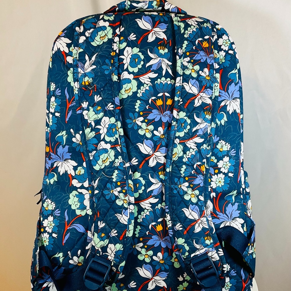 Vera Bradley Essential Large Backpack Laptop Blue Spring Break - Picture 2 of 9
